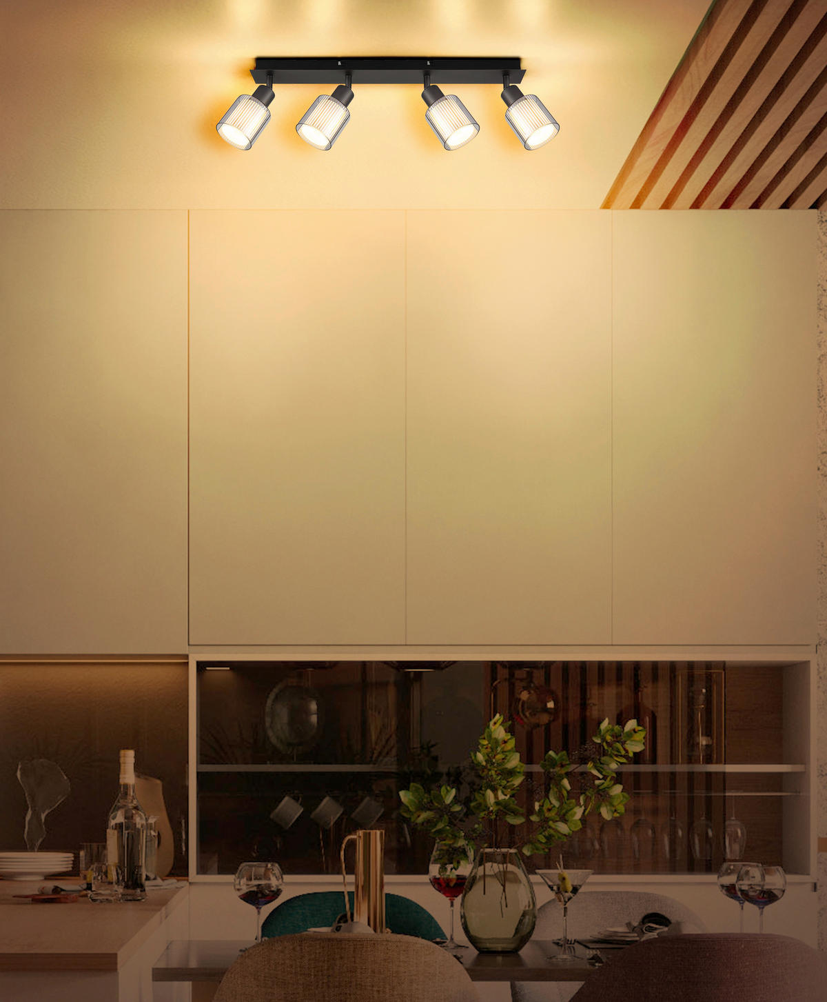 GLOBO Strahler Chrom schwarz Metall Glas B/H/L: ca. 10,5x56,5x16,5 cm E14 4 Brennstellen Strahler-Villegas - schwarz/Chrom (16,50/10,50/56,50cm) - GLOBO