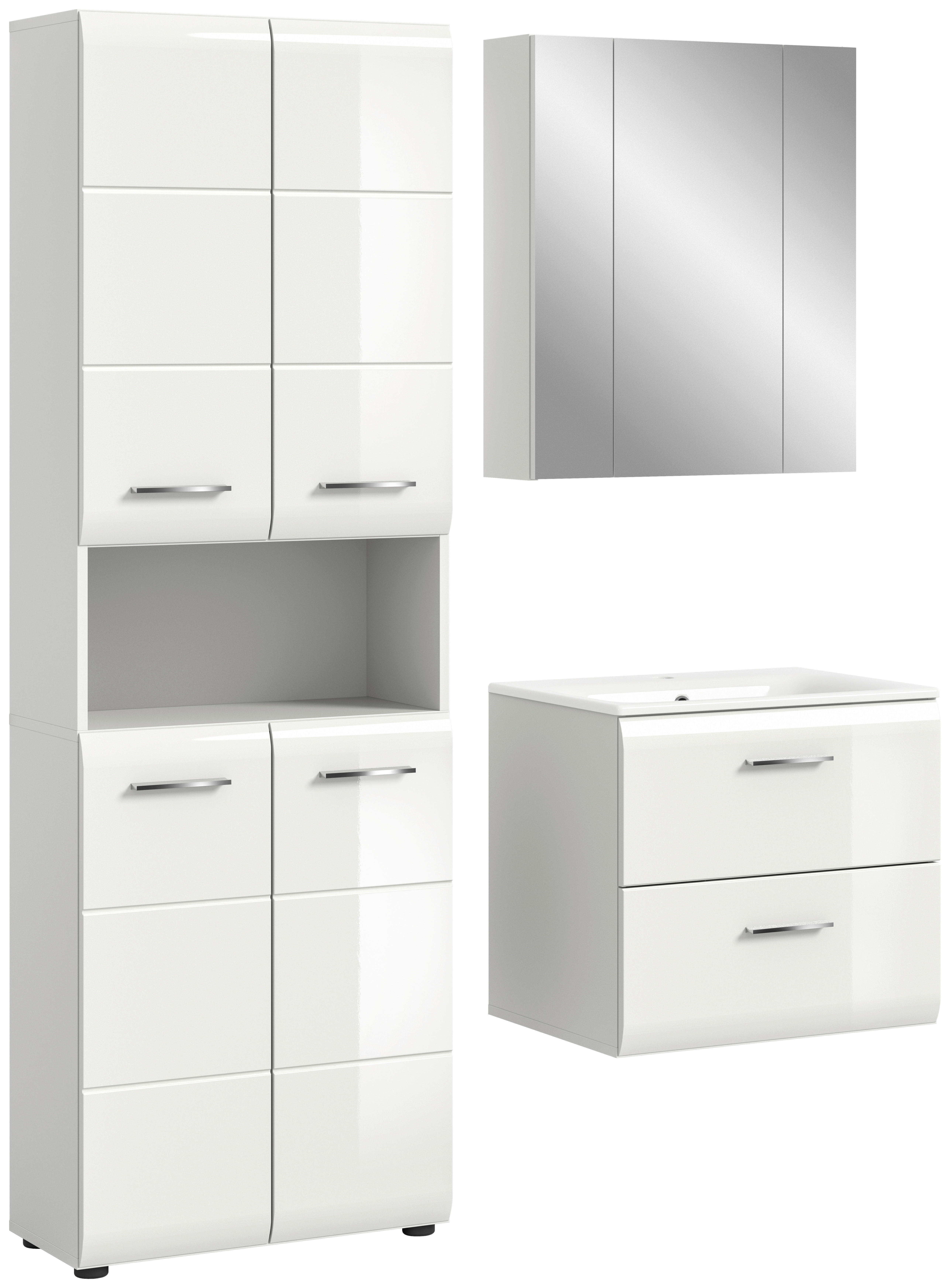 Badezimmer-Set Ice weiß weiß Hochglanz B/H/T: ca. 135x185x46 cm Ice - weiß (135,00/185,00/46,00cm) - xonox.home