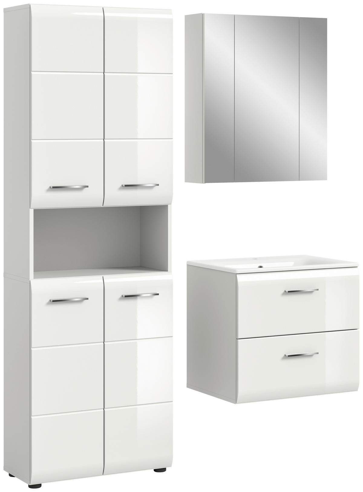 Badezimmer-Set Ice weiß weiß Hochglanz B/H/T: ca. 135x185x46 cm Ice - weiß (135,00/185,00/46,00cm) - xonox.home