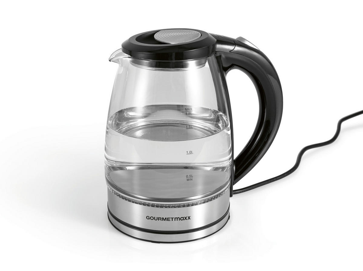 GOURMETmaxx Wasserkocher Wasserkocher_Glas - schwarz (21,00/18,00/22,50cm) - GOURMETmaxx