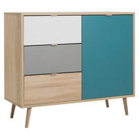 Kommode Cuba Eiche Sonoma Nachbildung weiß grau petrol B/H/T: ca. 103x87x40 cm Cuba - Eiche/weiß (103,00/87,00/40,00cm)