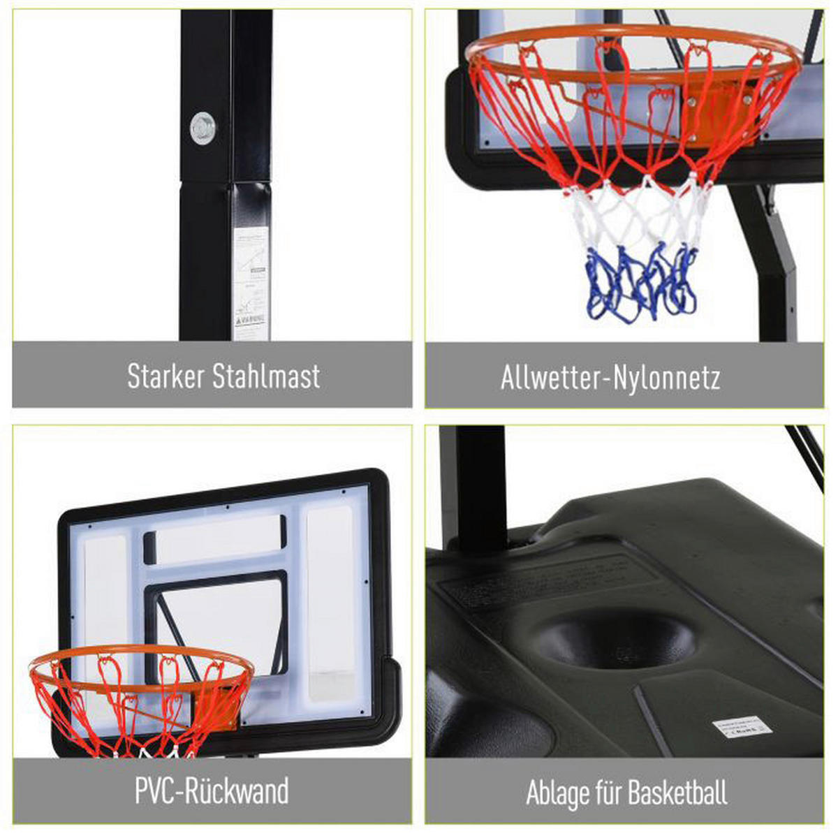 HOMCOM Basketballkorb schwarz H/L: ca. 350x86 cm Basketballkorb - schwarz (86,00cm) - HOMCOM