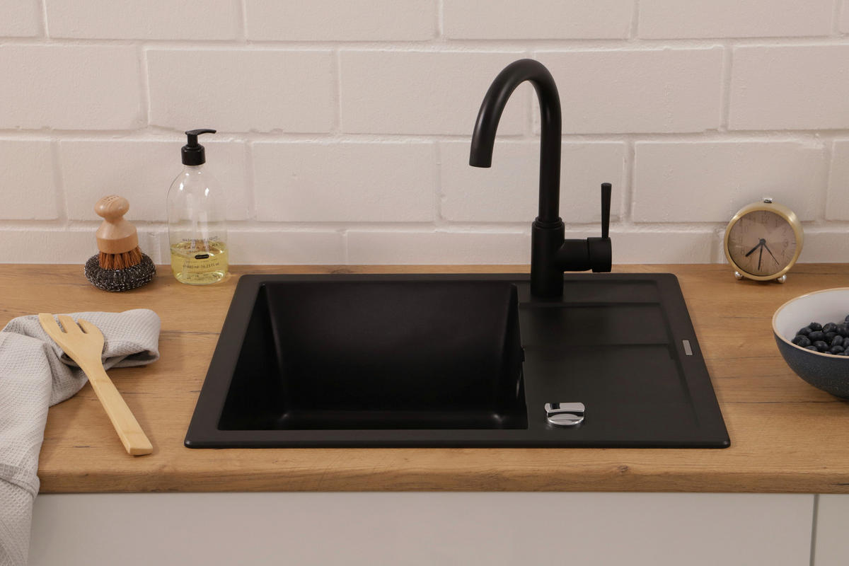 Respekta Einbauspüle Nashville schwarz Granit B/H/T: ca. 58x19,5x50 cm Nashville - schwarz (58,00/19,50/50,00cm) - Respekta