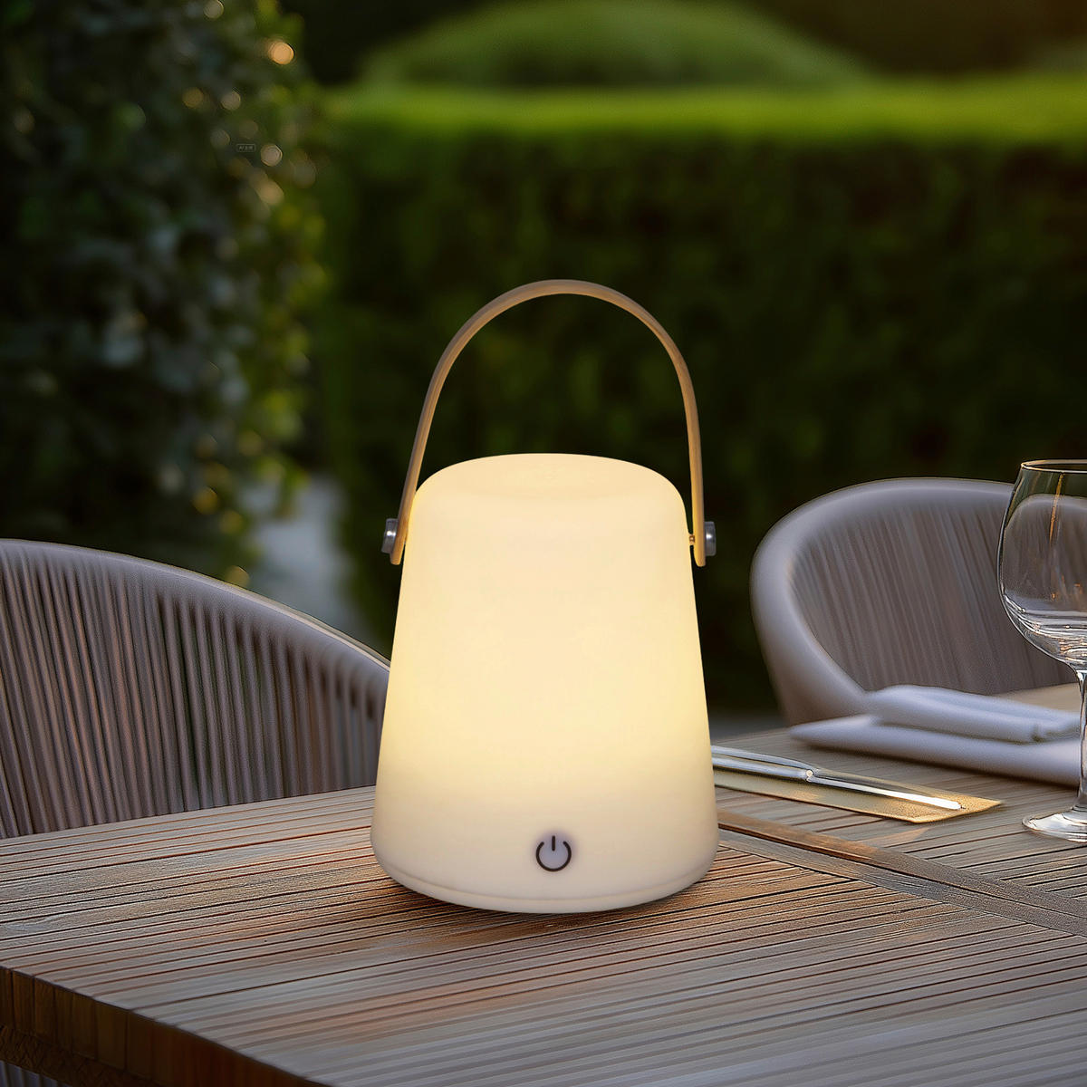 POCOline LED-Tischleuchte Isla weiß Kunststoff Bambus H/D: ca. 13,5x12 cm LED-Laterne_Isla - weiß (12,00/13,50cm) - POCOline