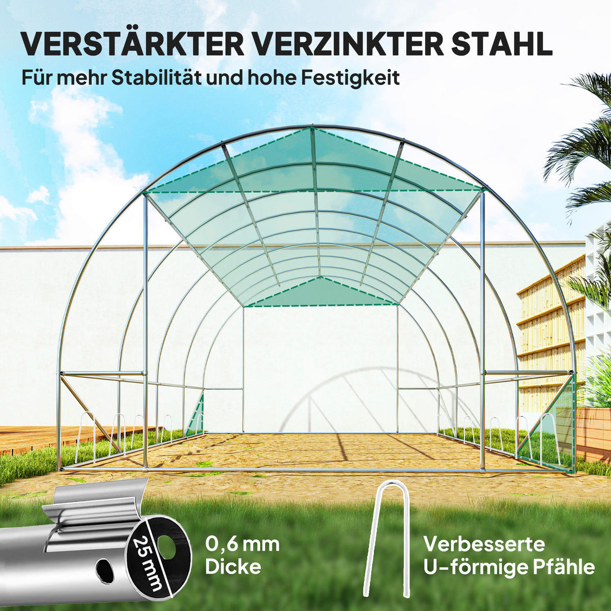 Outsunny Folientunnel B/H/L: ca. 298x198x398 cm Folientunnel - grün (398,00/298,00/198,00cm) - Outsunny