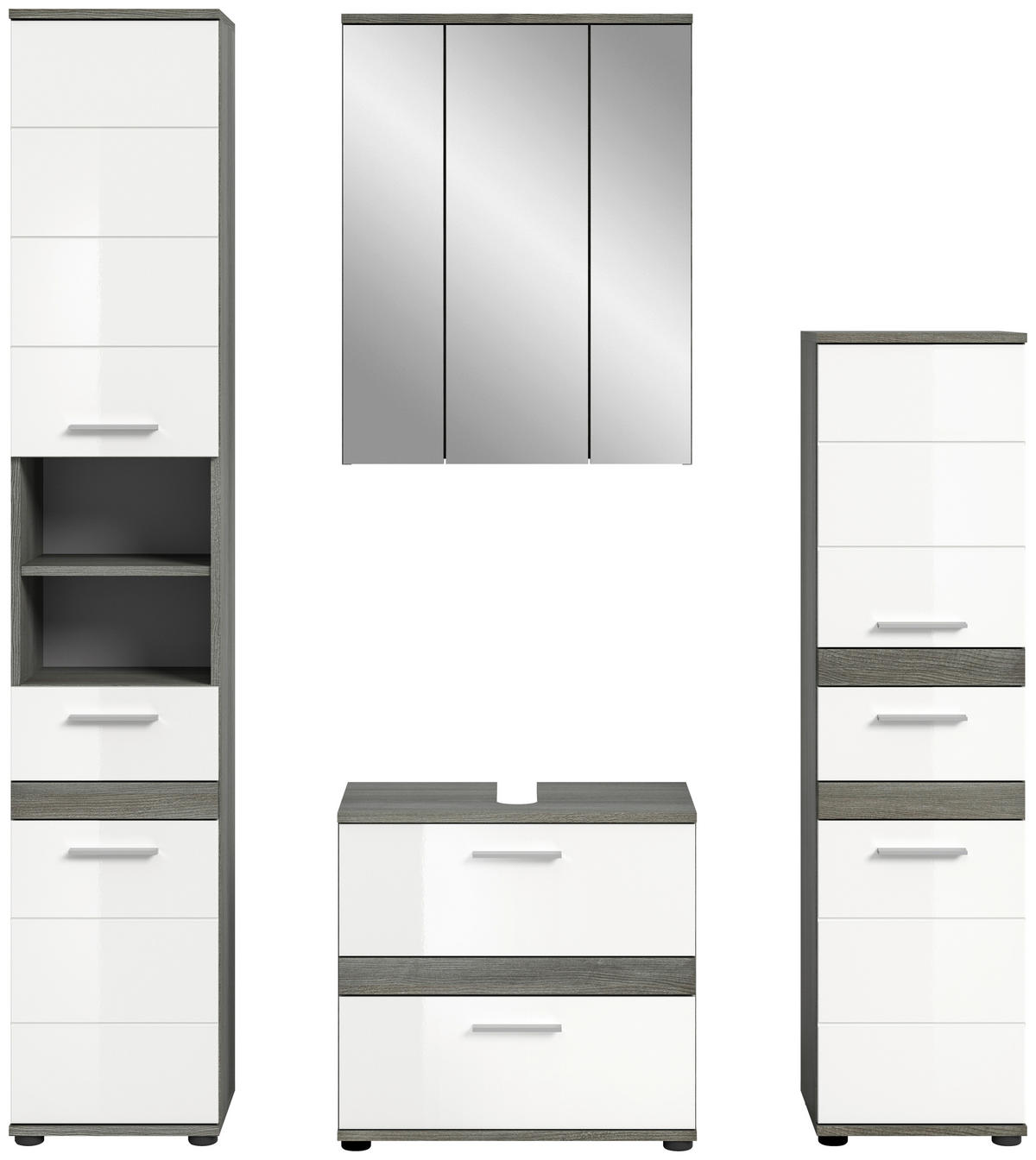 Badezimmer-Set BLAKE Rauchsilber Nachbildung weiß Hochglanz B/H/T: ca. 160x191x34 cm BLAKE - weiß (160,00/191,00/34,00cm) - xonox.home