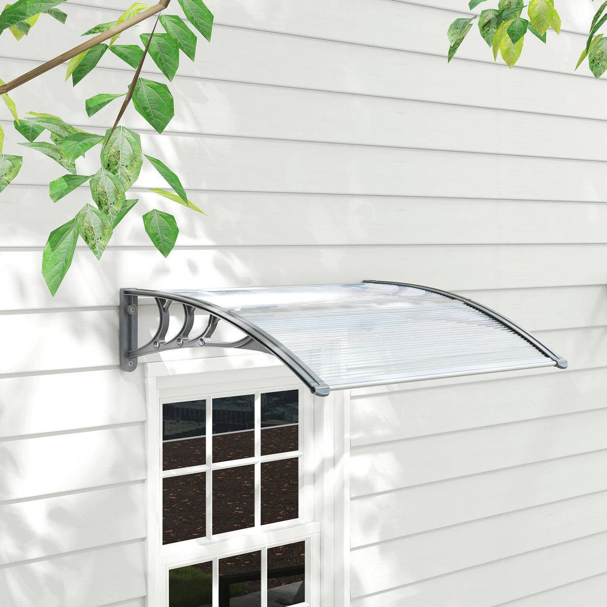 Outsunny Vordach für Haustür silber B/H/L: ca. 75x23x100 cm Vordach für Haustür - silber (100,00/75,00/23,00cm) - Outsunny