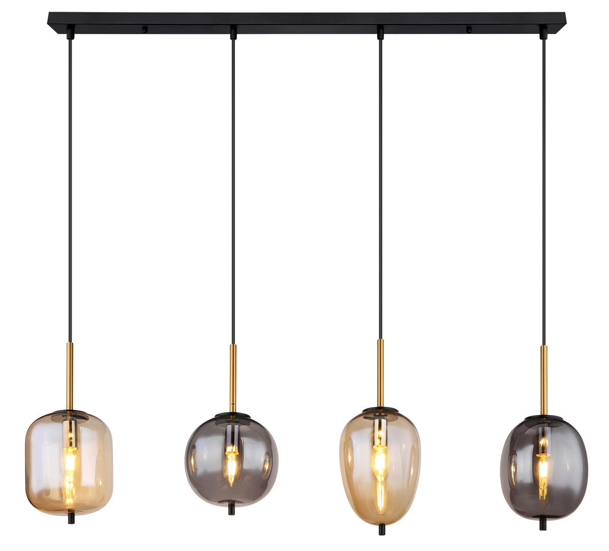 GLOBO Pendelleuchte Blacky 15345-4A Rauch amber schwarz Glas Messing Metall B/H/L: ca. 18,5x120x110 cm E14 4 Brennstellen Pendelleuchte Blacky - schwarz/Rauch (110,00/18,50/120,00cm) - GLOBO