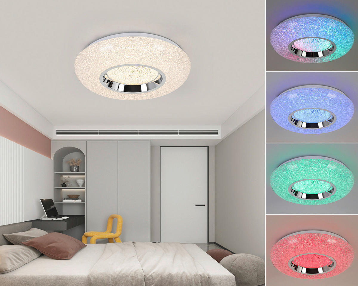 Nolo LED Deckenleuchte weiß Chrom Kunststoff Metall B/H/L: ca. 38x8x38 cm null 1 Brennstellen LED-Deckenleuchte_Andrea - weiß/Chrom (38,00/38,00/8,00cm) - Nolo