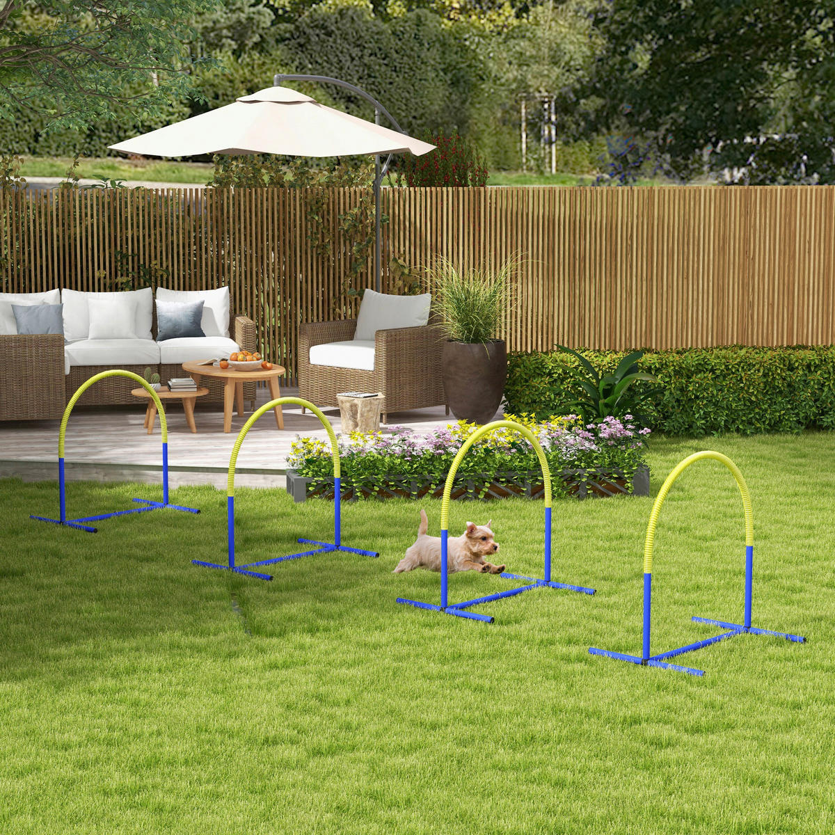PawHut Hunde-Agility-Set blau Kunststoff B/H/L: ca. 64x95x88 cm Hunde-Agility-Set - blau/gelb (88,00/64,00/95,00cm) - PawHut