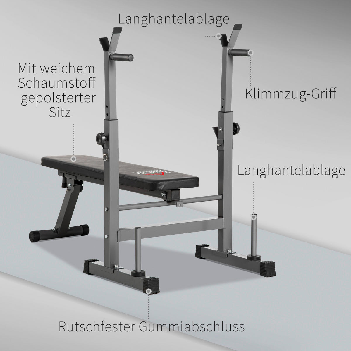 HOMCOM Hantelbank grau Kunstleder B/H/L: ca. 73x122x140 cm Hantelbank - schwarz/grau (140,00/73,00/122,00cm) - HOMCOM