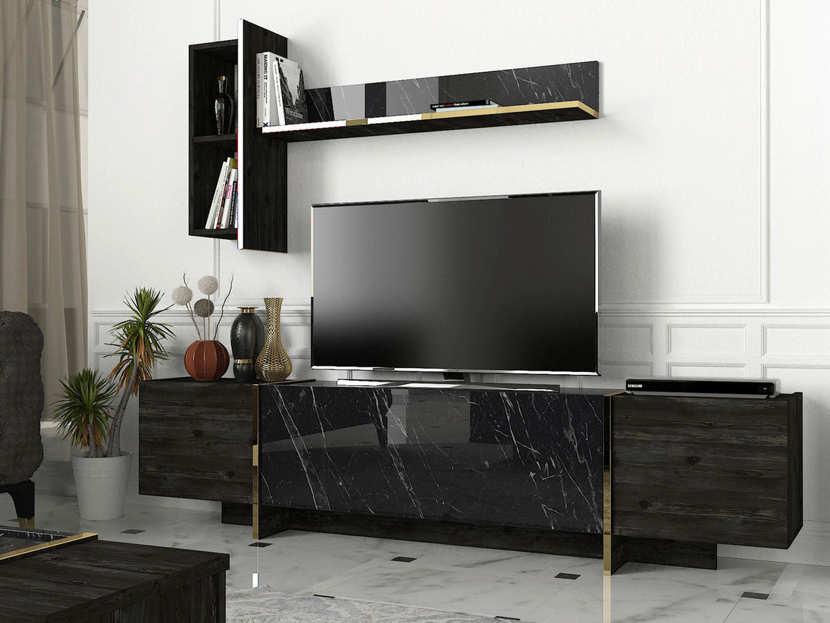 Wohnwand Veyron Rebab dunkel Marmoroptik B/H/T: ca. 180x45x32 cm Veyron - Rebab/Marmoroptik (180,00/45,00/32,00cm) - moebel17