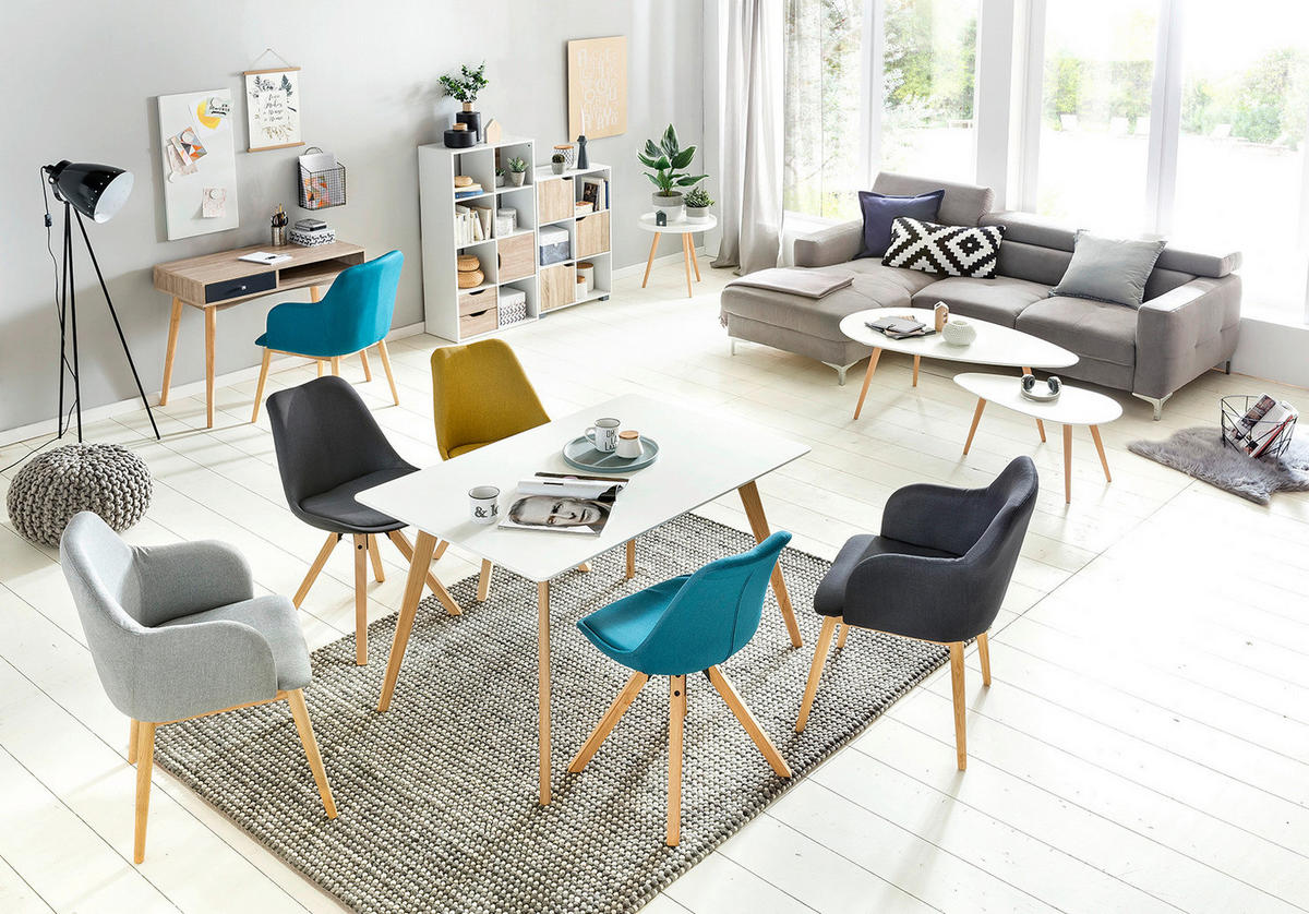 Stuhl 2er-Set grau natur Stoff Echtholz B/H/T: ca. 49x87x52 cm 2er-Set - natur/grau (49,00/87,00/52,00cm) - Wohnling