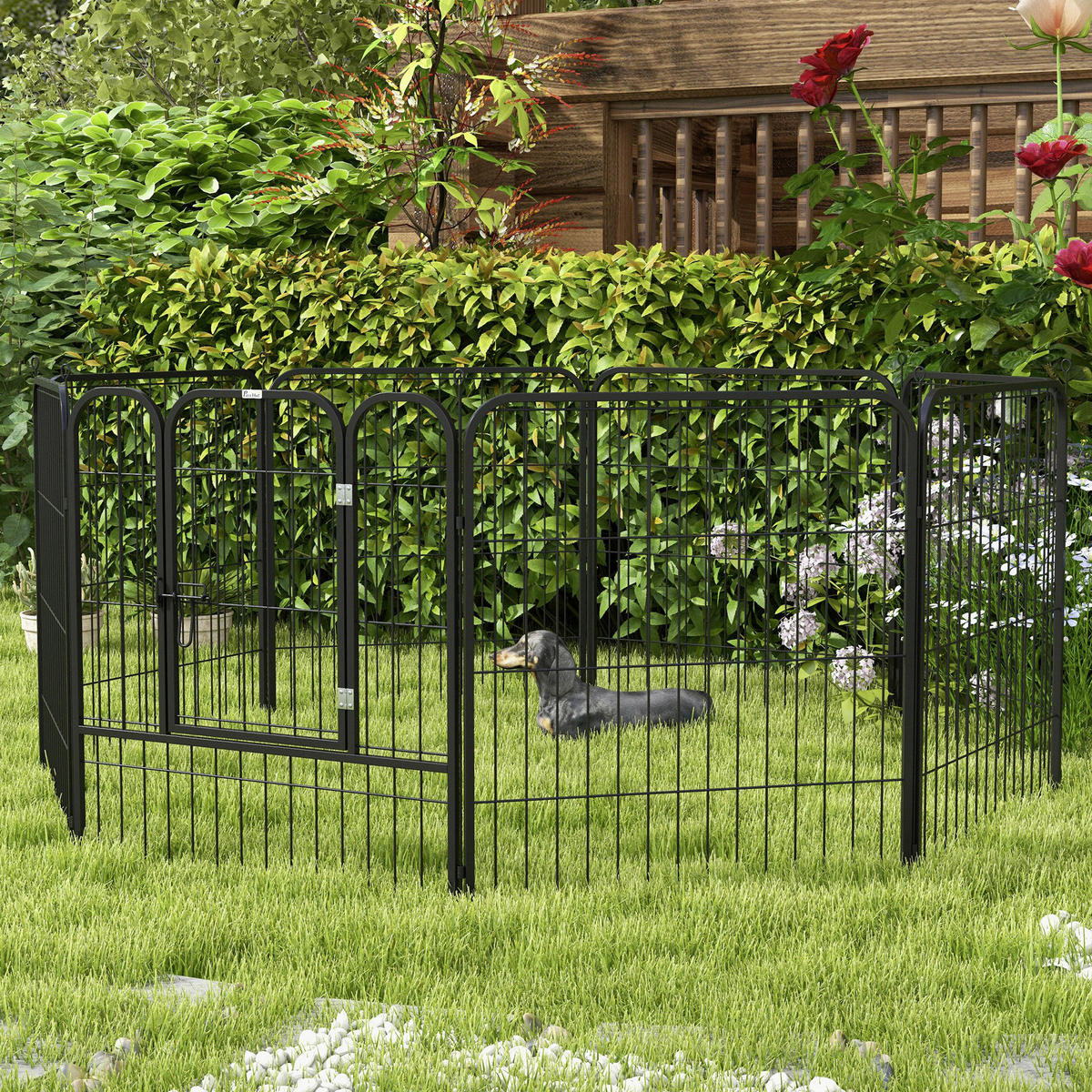 PawHut Welpenauslauf Freigehege schwarz Edelstahl B/H/L: ca. 79x79x79 cm Haustier-Laufstall - schwarz (79,00/79,00/79,00cm) - PawHut