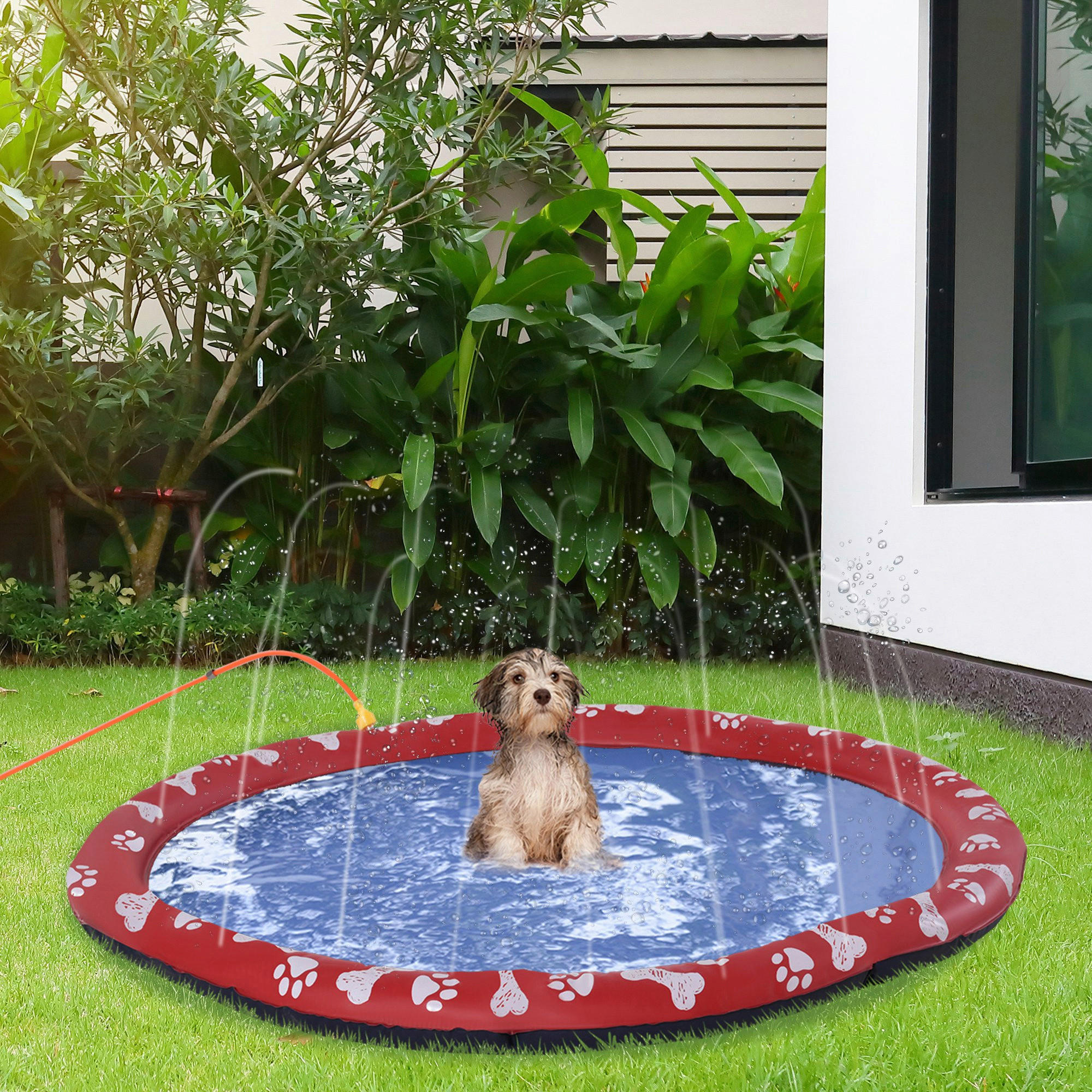 PawHut Hunde-Planschbecken rot Kunststoff B/H/L: ca. 170x1x170 cm Hunde-Planschbecken - rot (170,00/170,00/1,00cm) - PawHut