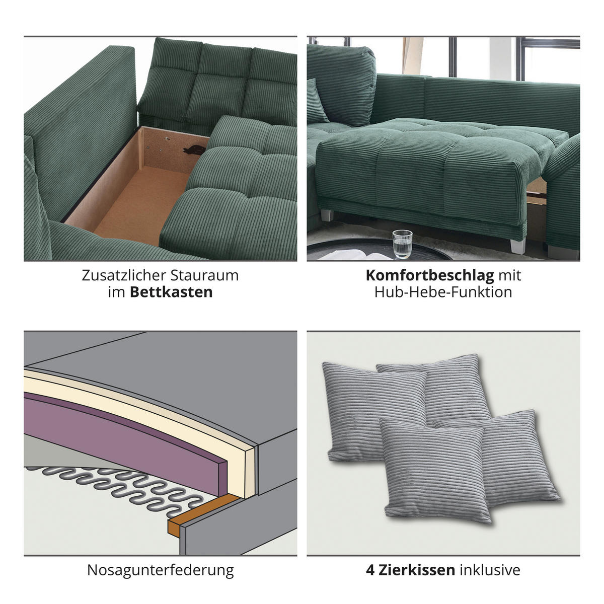 Ecksofa mit Bettfunktion und Bettkasten olive Microfaser B/H/T: ca. 288x78x179 cm Lake_248-8002_2F+BK/li-Ot/re_Eckso. - olive/silber (288,00/78,00/179,00cm)