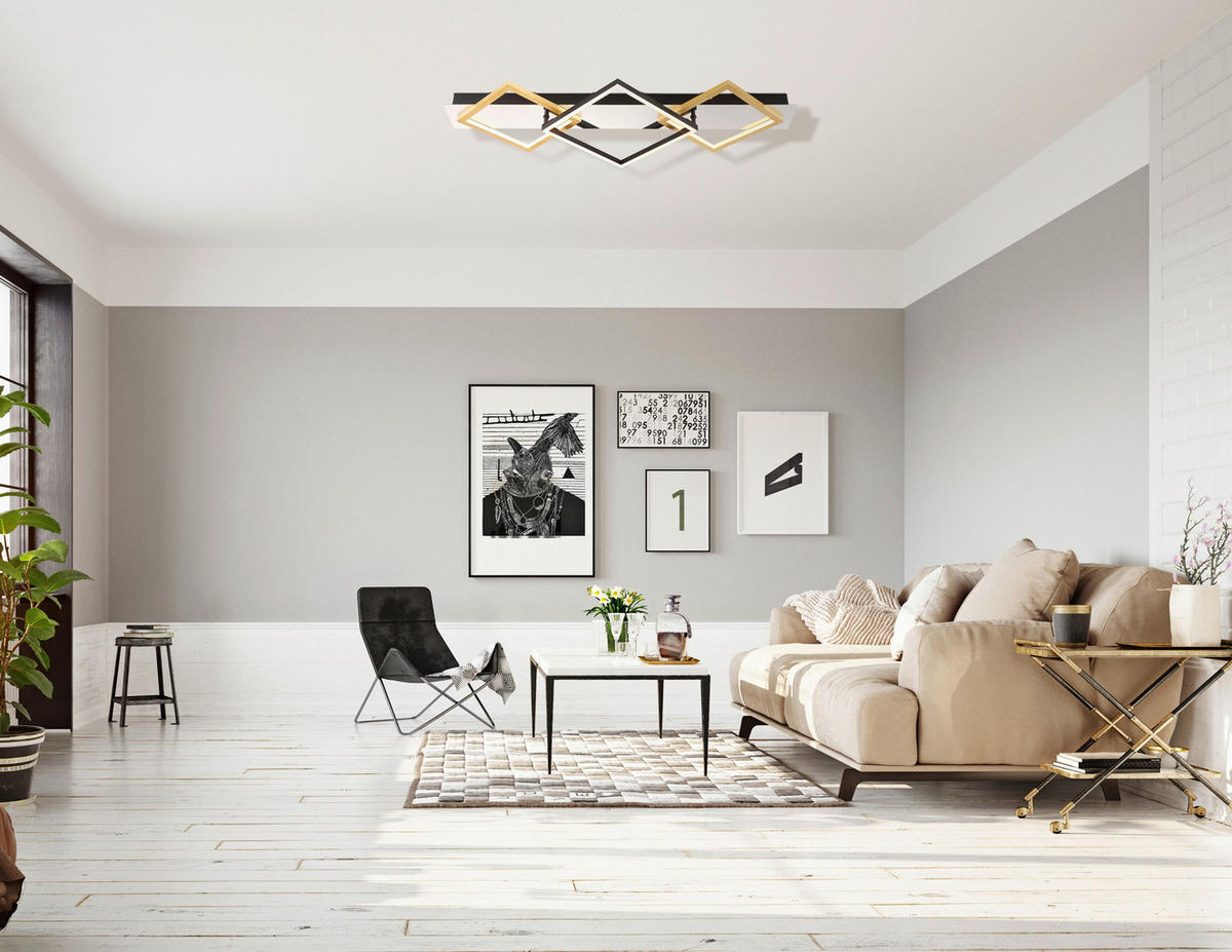 GLOBO LED-Deckenleuchte 67847-32 mattschwarz gold Chrom Kunststoff Aluminium Metall B/H/T: ca. 35,5x7x78 cm LESINA - gold/mattschwarz (35,50/7,00/78,00cm) - GLOBO
