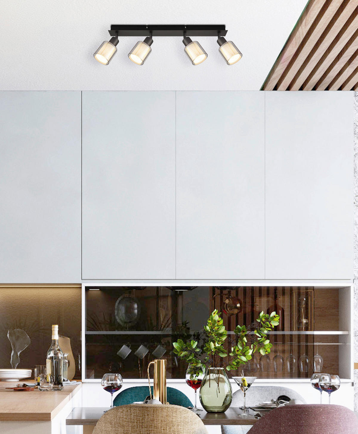 GLOBO Strahler Chrom schwarz Metall Glas B/H/L: ca. 10,5x56,5x16,5 cm E14 4 Brennstellen Strahler-Villegas - schwarz/Chrom (16,50/10,50/56,50cm) - GLOBO