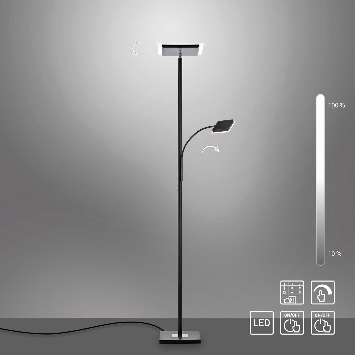 Just Light LED-Deckenfluter HANS 11710-18 schwarz Eisen Kunststoff B/H/T: ca. 25x190x25 cm 2 Brennstellen HANS - schwarz (25,00/190,00/25,00cm) - Just Light