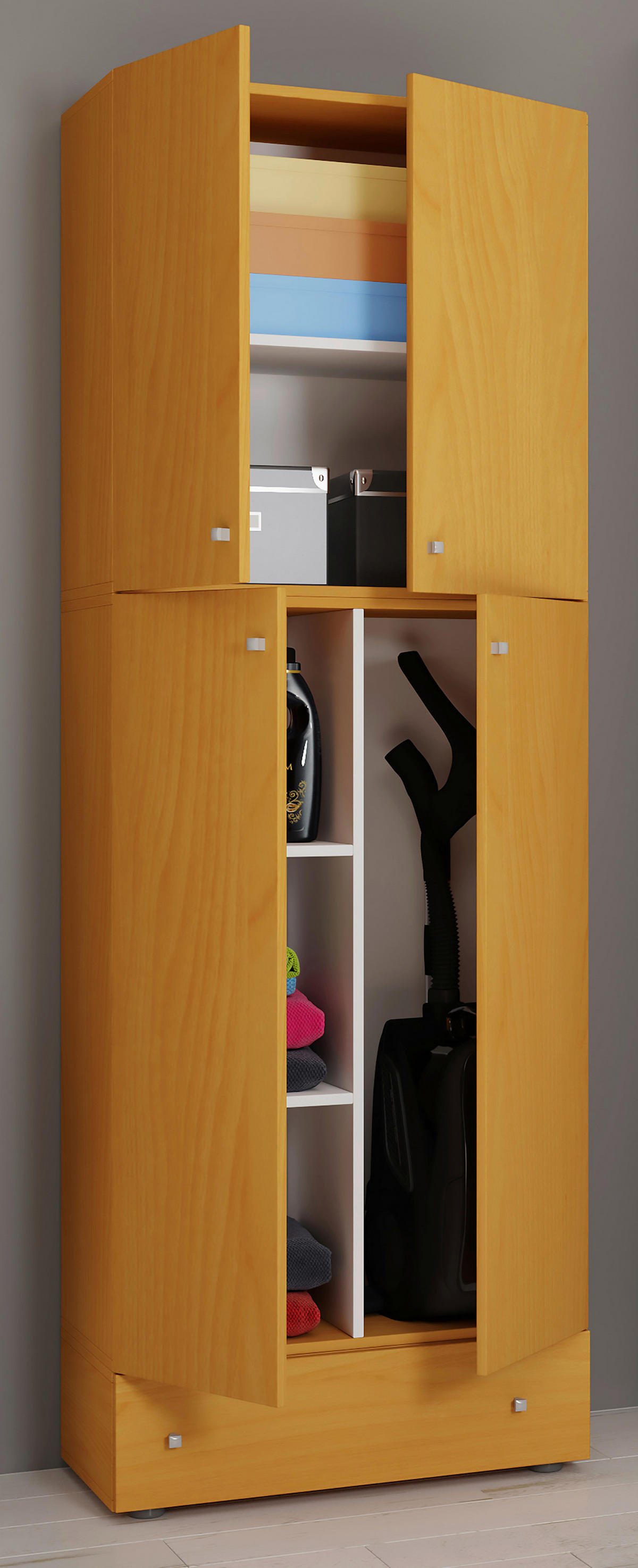 Putzschrank Lona buche Nachbildung weiß B/H/T: ca. 70x200x39 cm Lona - weiß/buche (70,00/200,00/39,00cm) - VCM Möbel