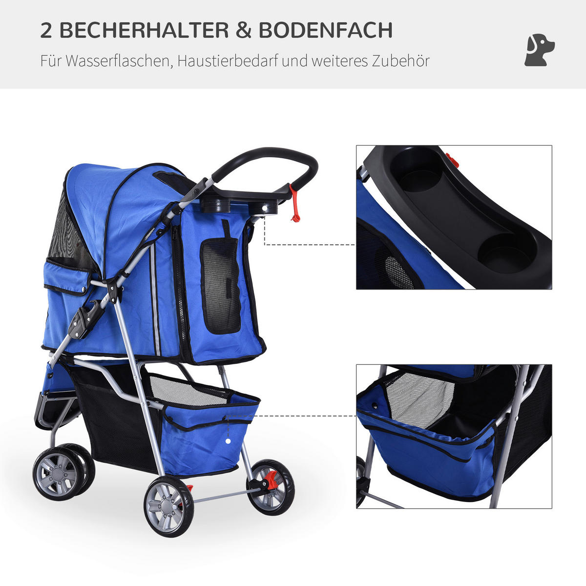 PawHut Hunde-Zubehör blau Nylon B/H/L: ca. 45x75x97 cm Hundewagen - blau (97,00/45,00/75,00cm) - PawHut