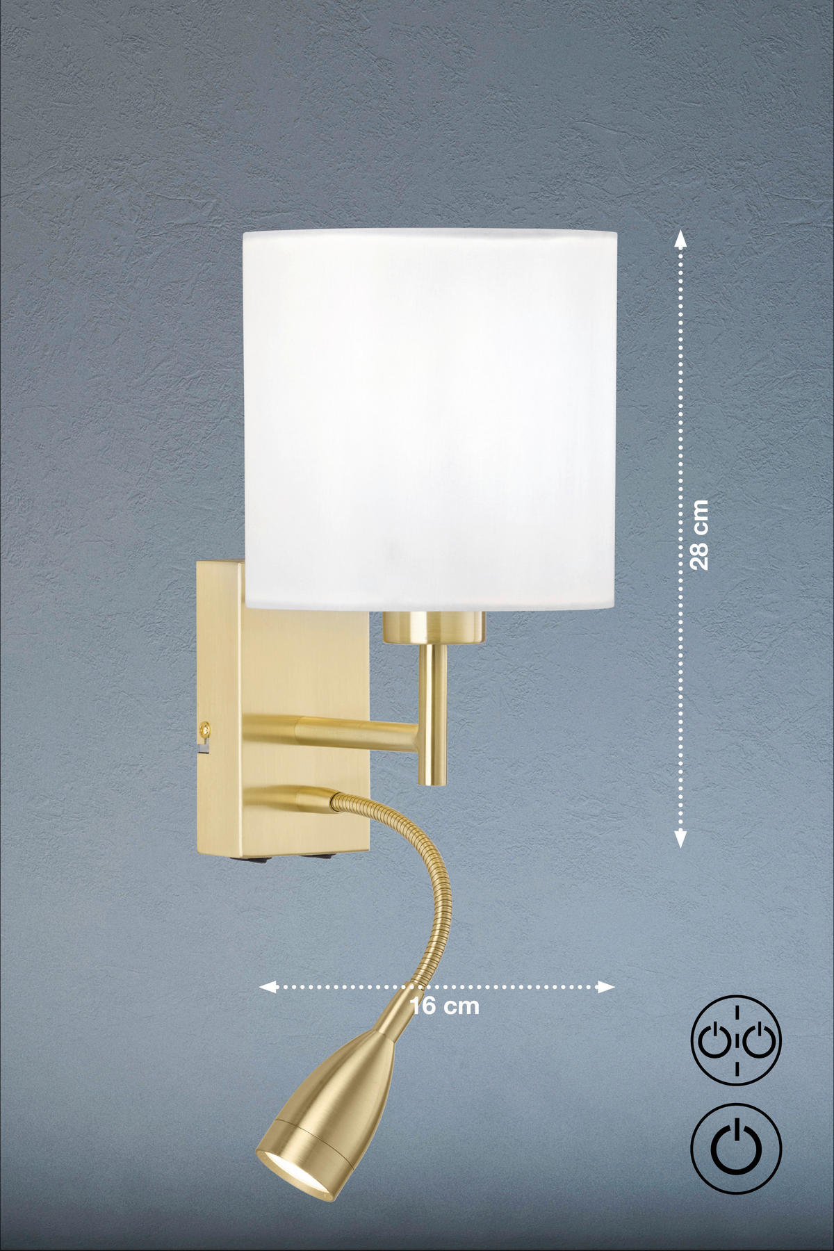 Fischer & Honsel LED-Wandleuchte 30312 messing weiß Textil Metall B/H/T: ca. 16x28x26 cm E27 1 Brennstellen Dreamer - messing/weiß (16,00/28,00/26,00cm) - Fischer & Honsel
