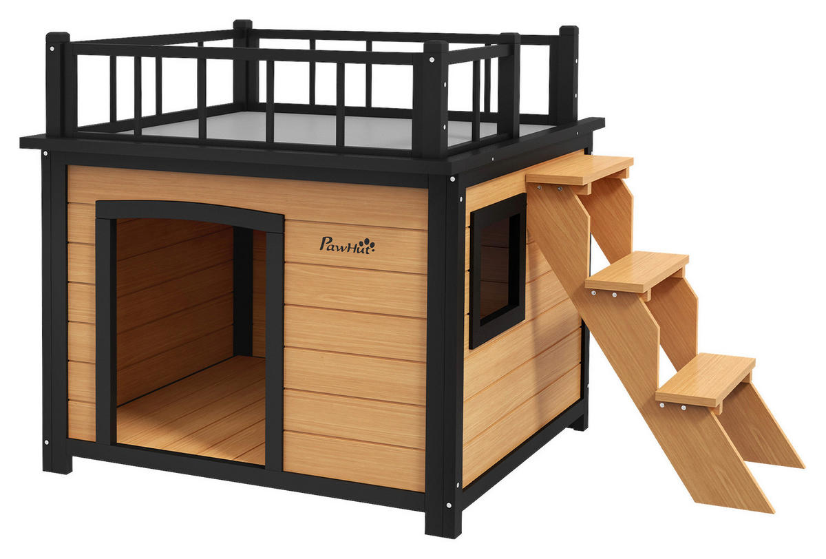 PawHut Hundehütte gelb Holz B/H/L: ca. 77x78x121 cm Hundehütte - gelb (121,00/77,00/78,00cm) - PawHut
