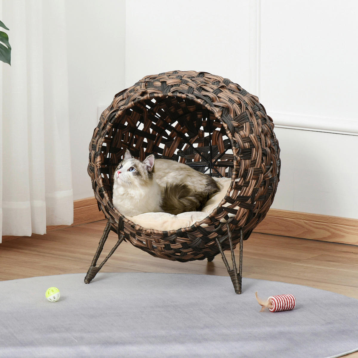 PawHut Katzenhaus braun Rattan B/H/L: ca. 46x58x54 cm Katzenhaus - braun (54,00/46,00/58,00cm) - PawHut