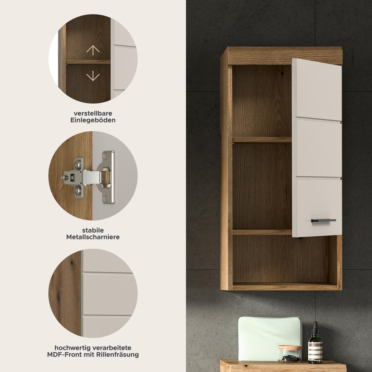 Badhängeschrank Scout Evoke Oak Nachbildung Kaschmirgrau Nachbildung B/H/T: ca. 37x79x24 cm Scout - Kaschmirgrau (37,00/79,00/24,00cm) - xonox.home
