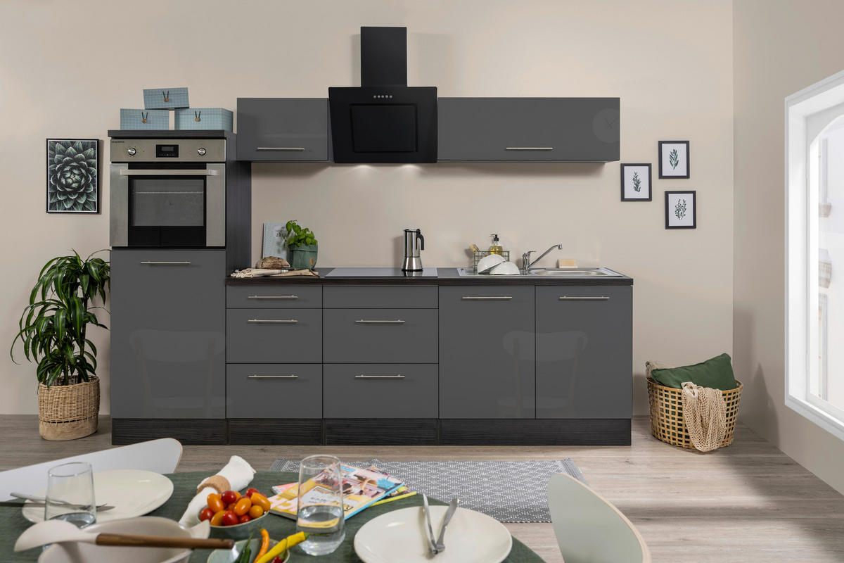 Respekta Küchenblock Amanda grau Hochglanz B/H/T: ca. 270x200x60 cm Amanda - Edelstahloptik/grau (270,00/200,00/60,00cm) - Respekta