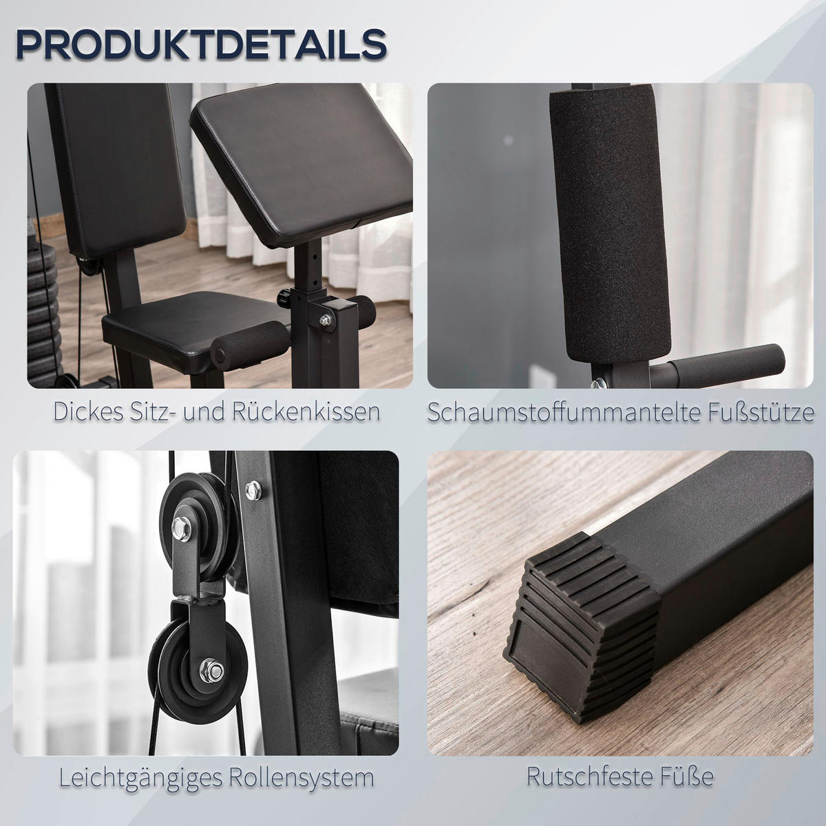 HOMCOM Kraftstation schwarz Kunstleder B/H/L: ca. 108x207x148 cm Kraftstation - schwarz (148,00/108,00/207,00cm) - HOMCOM
