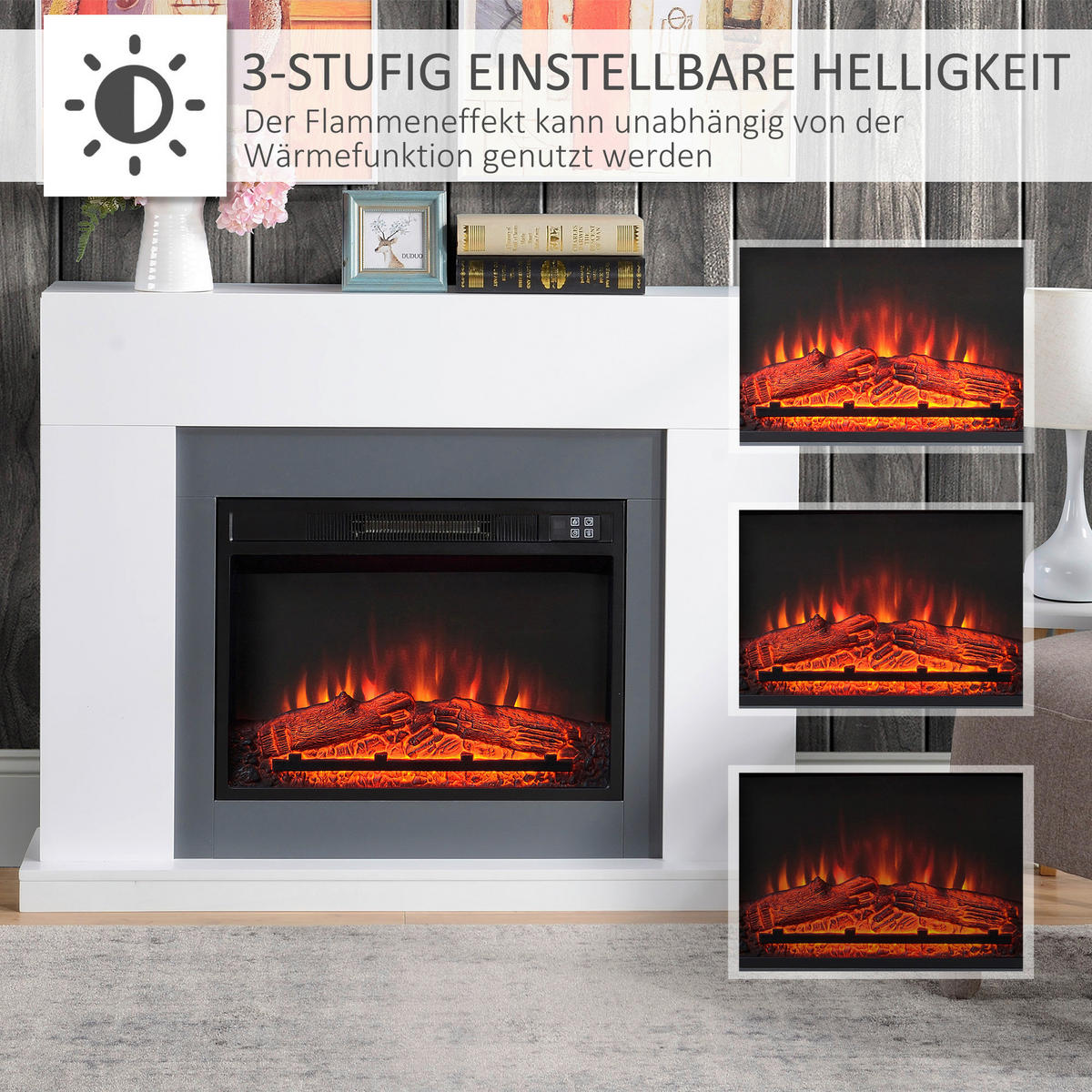 HOMCOM Elektro-Kamin weiß Stahl MDF Kunststoff B/H/T: ca. 113x87,5x16,6 cm ca. 2000 W Elektrokamin 820-227V90 - weiß (113,00/87,50/16,60cm) - HOMCOM