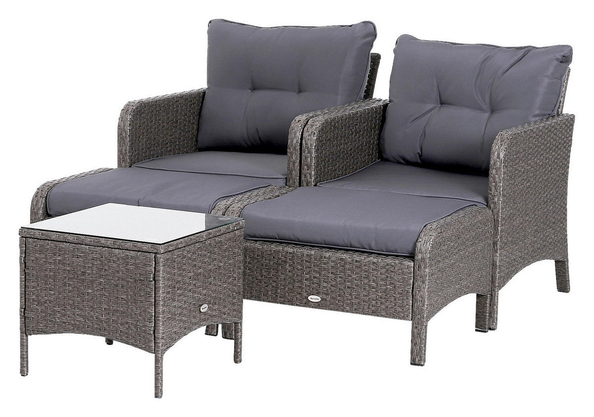 Outsunny Gartensitzgruppe dunkelgrau Polyrattan Gartengarnitur_5tlg. - dunkelgrau - Outsunny