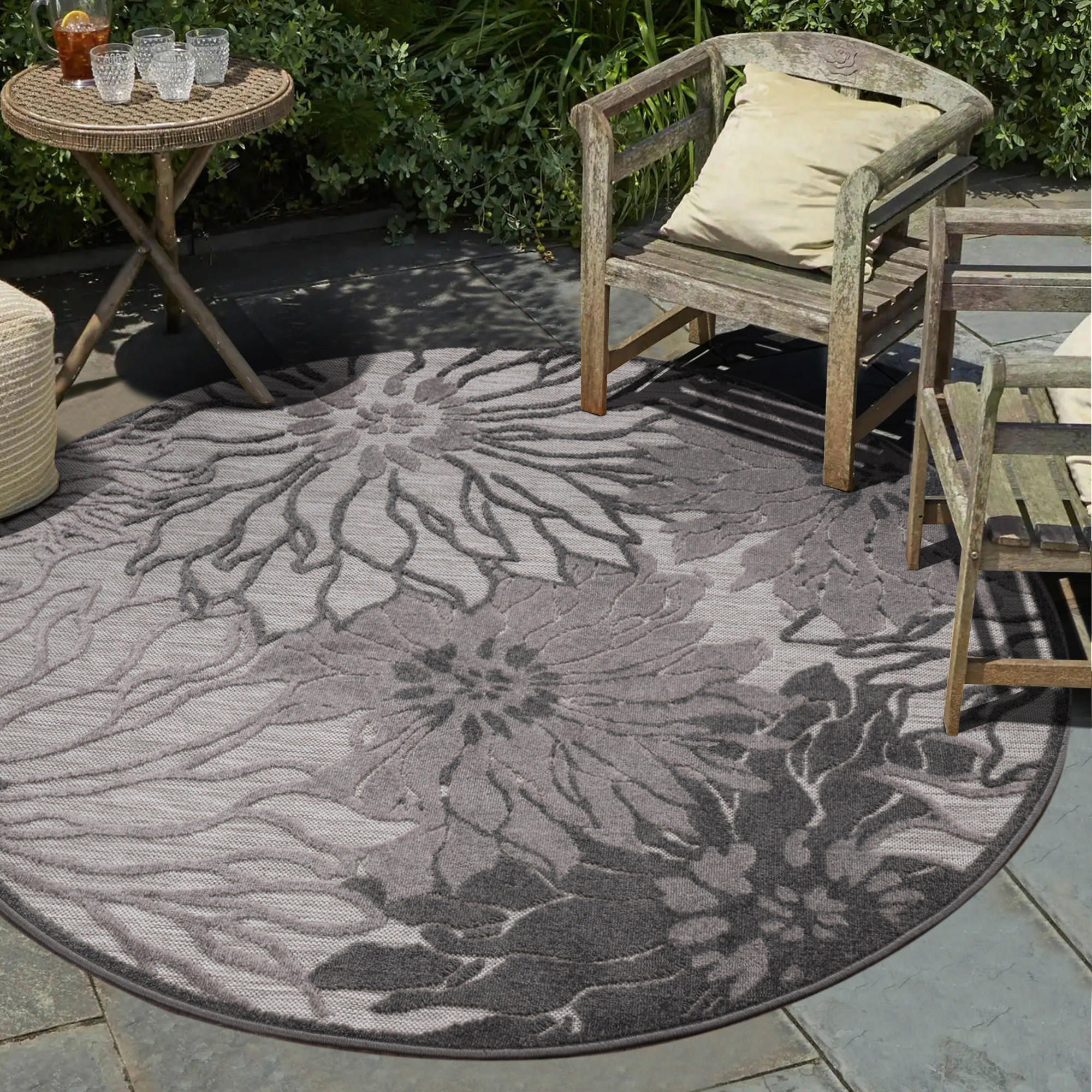 Sanat Outdoorteppich FLORAL grau B/L: ca. 200x200 cm FLORAL - grau (200,00/200,00cm) - Sanat