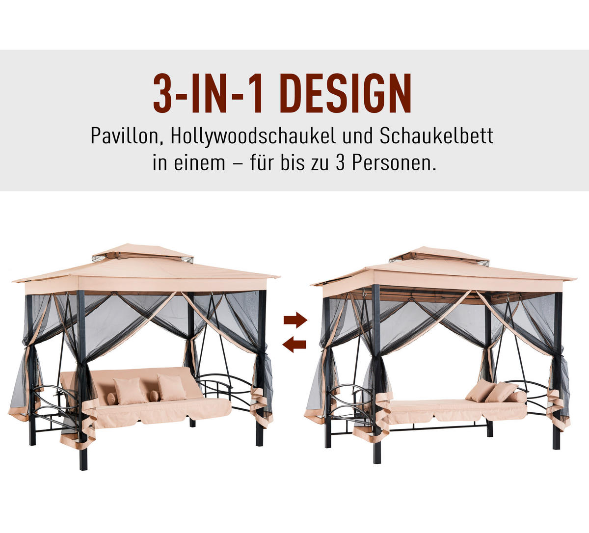 Outsunny Gartenschaukel beige Stahl B/H/T: ca. 232x245x149 cm Gartenschaukel - beige (232,00/245,00/149,00cm) - Outsunny