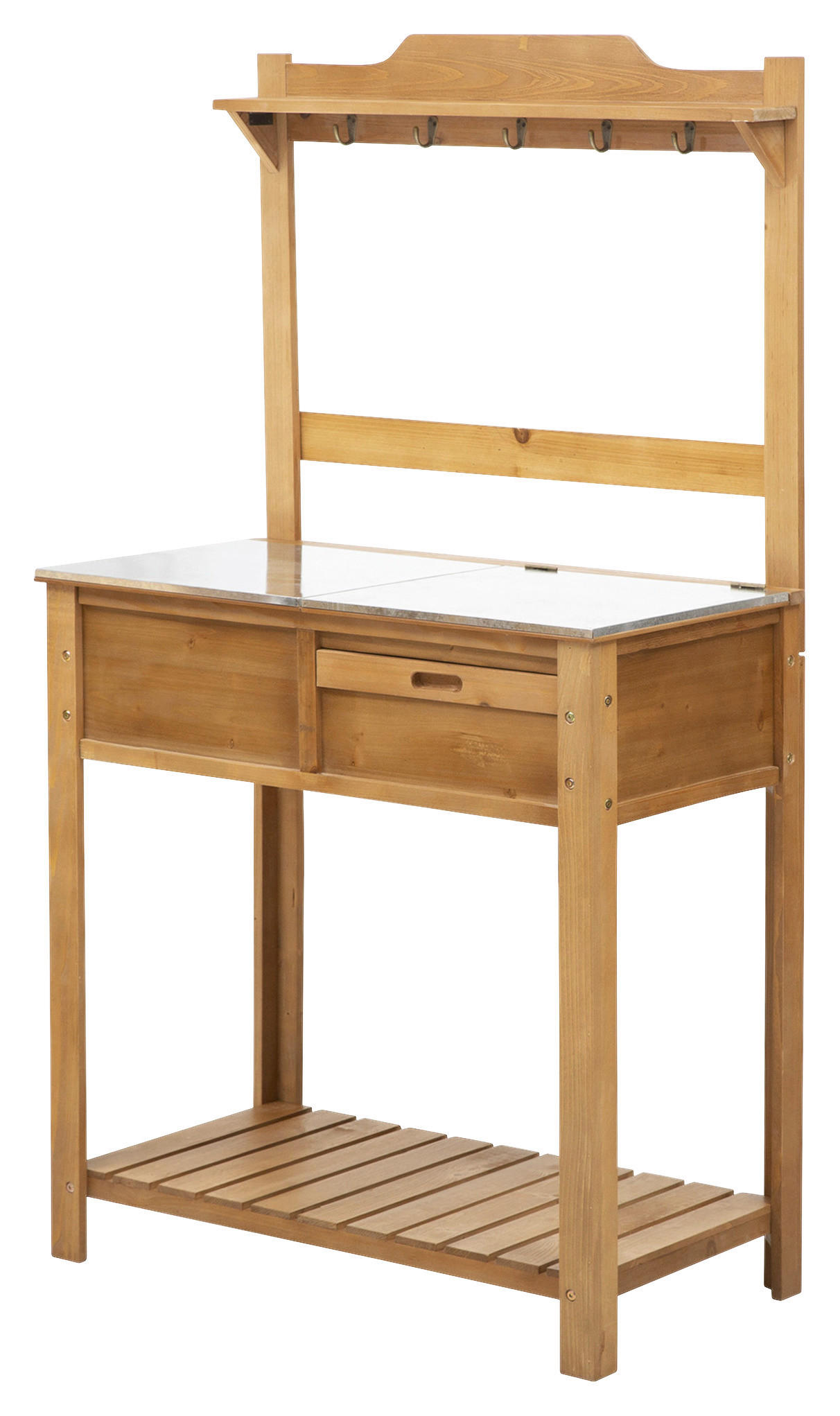 Outsunny Pflanztisch mit Haken natur B/H/L: ca. 42x142x80 cm Pflanztisch 845-375 - natur (80,00/42,00/142,00cm) - Outsunny