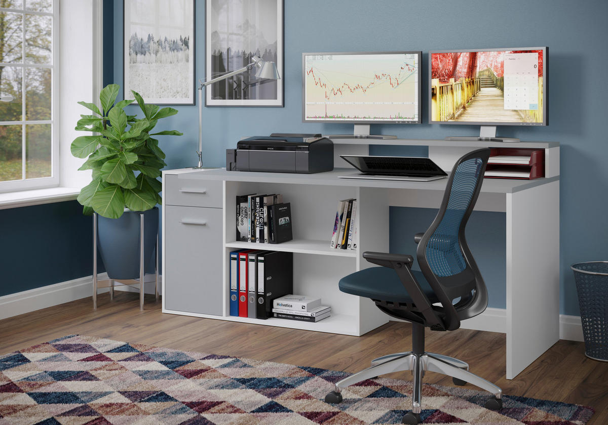 Schreibtisch Gamer hellgrau matt weiß matt B/H/T: ca. 160x92x115 cm Gamer - hellgrau/weiß (160,00/92,00/115,00cm)