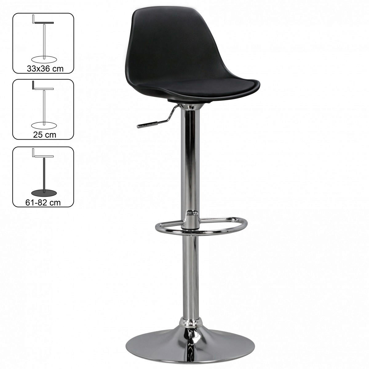 Barhocker schwarz Chrom Kunstleder Metall B/H/T: ca. 40x104x40 cm Barhocker - schwarz/Chrom (40,00/104,00/40,00cm) - Amstyle