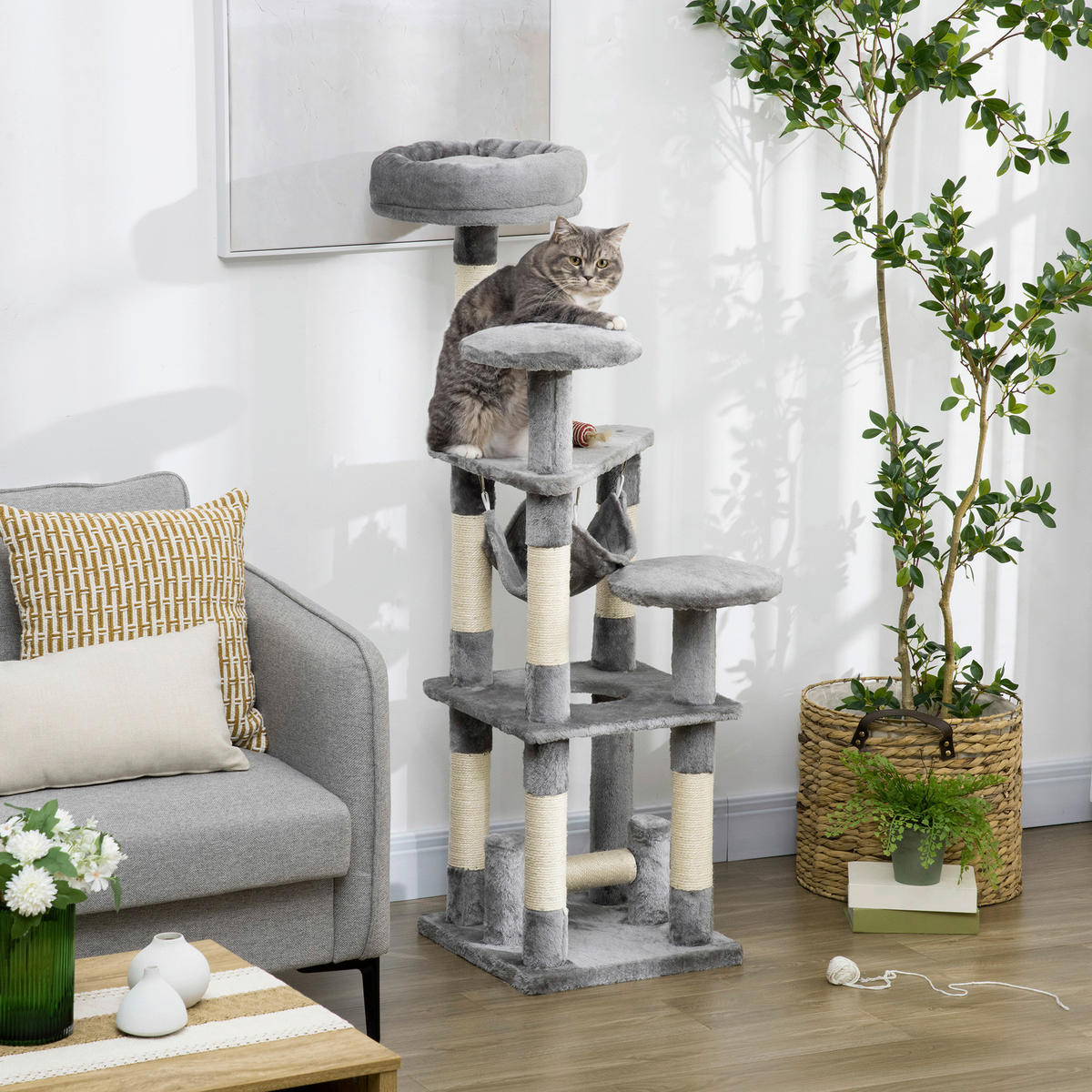 PawHut Katzen-Zubehör grau Edelstahl B/H/L: ca. 40x40x132 cm Katzenbaum - grau (132,00/40,00/40,00cm) - PawHut