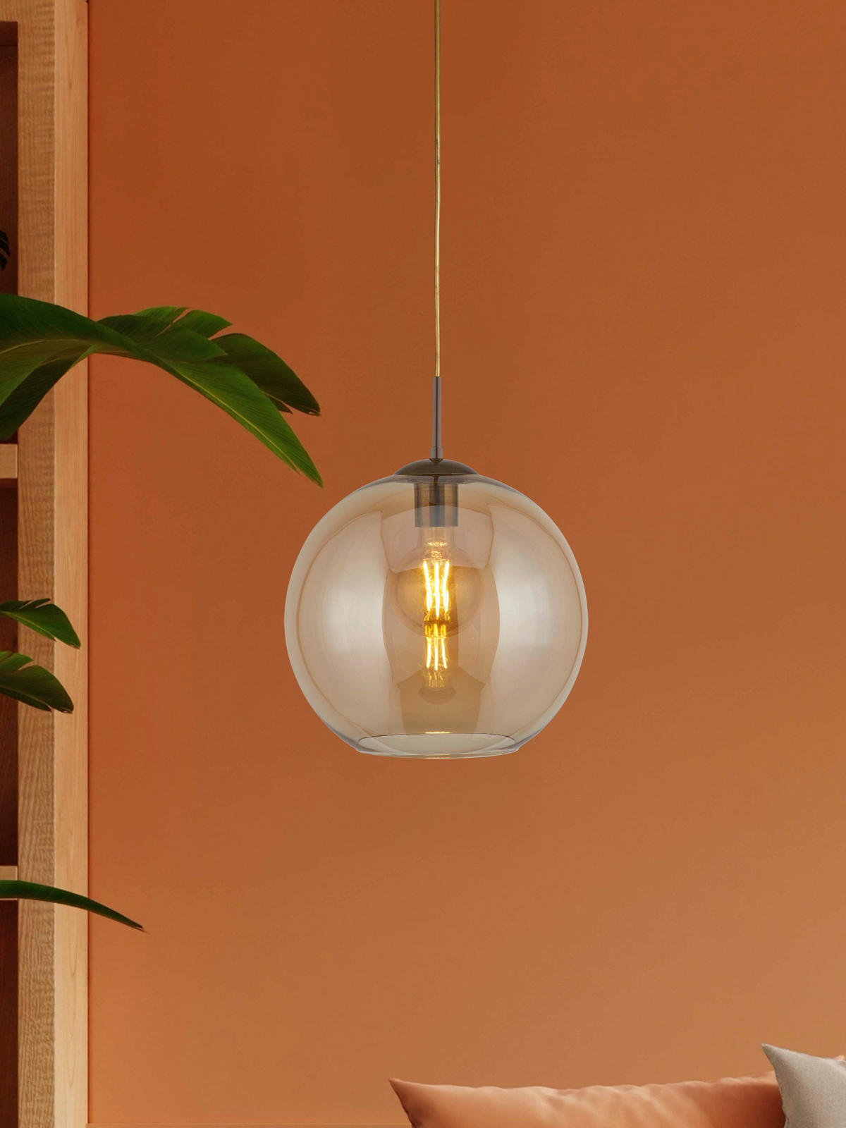 Searchlight Pendelleuchte messing Stahl Glas B/H/L/D: ca. 25x120x25x25 cm E27 1 Brennstellen Balls - messing (25,00/25,00/120,00cm) - Searchlight