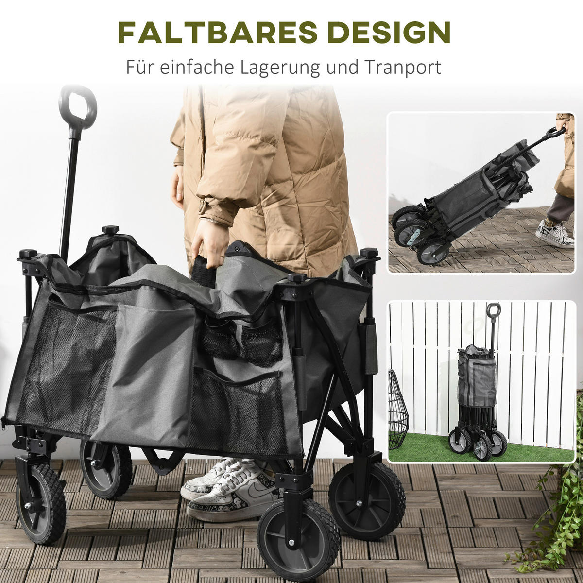 Outsunny Bollerwagen dunkelgrau B/H/L: ca. 55x93x108 cm Bollerwagen - dunkelgrau (108,00/55,00/93,00cm) - Outsunny