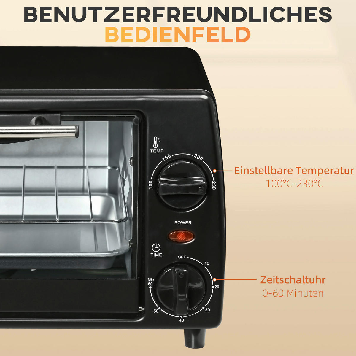 HOMCOM Küchengerät schwarz Edelstahl B/H/L: ca. 26x36,5x22 cm Minibackofen - schwarz (22,00/26,00/36,50cm) - HOMCOM