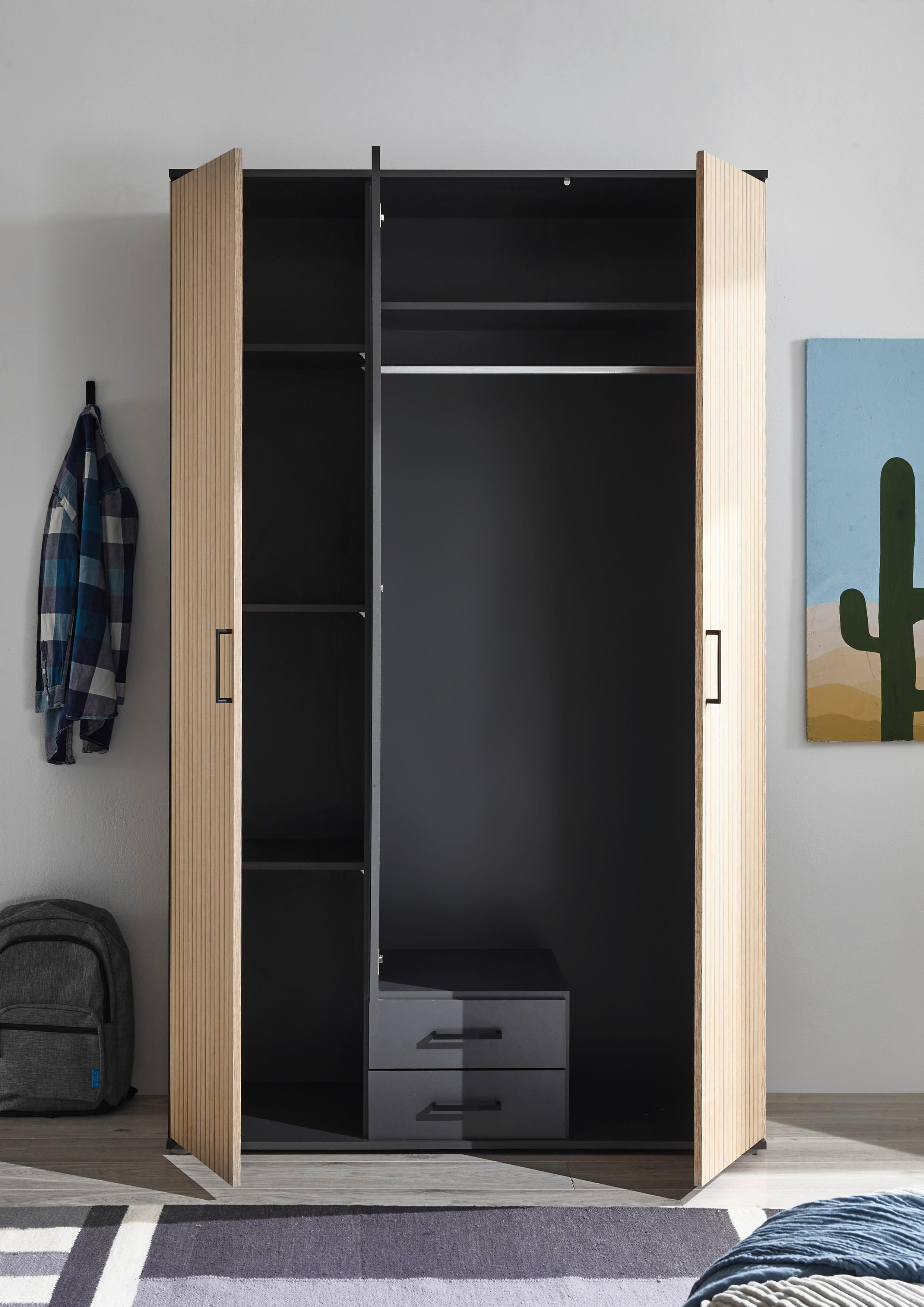 Thumbnail - Kleiderschrank Laurie Graphit B/H/T: ca. 120x196x54 cm