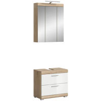 Badezimmer-Set Lambada Eiche Sonoma Nachbildung weiß Hochglanz B/H/T: ca. 60x191x37 cm Lambada - Eiche/weiß (60,00/191,00/37,00cm) - xonox.home