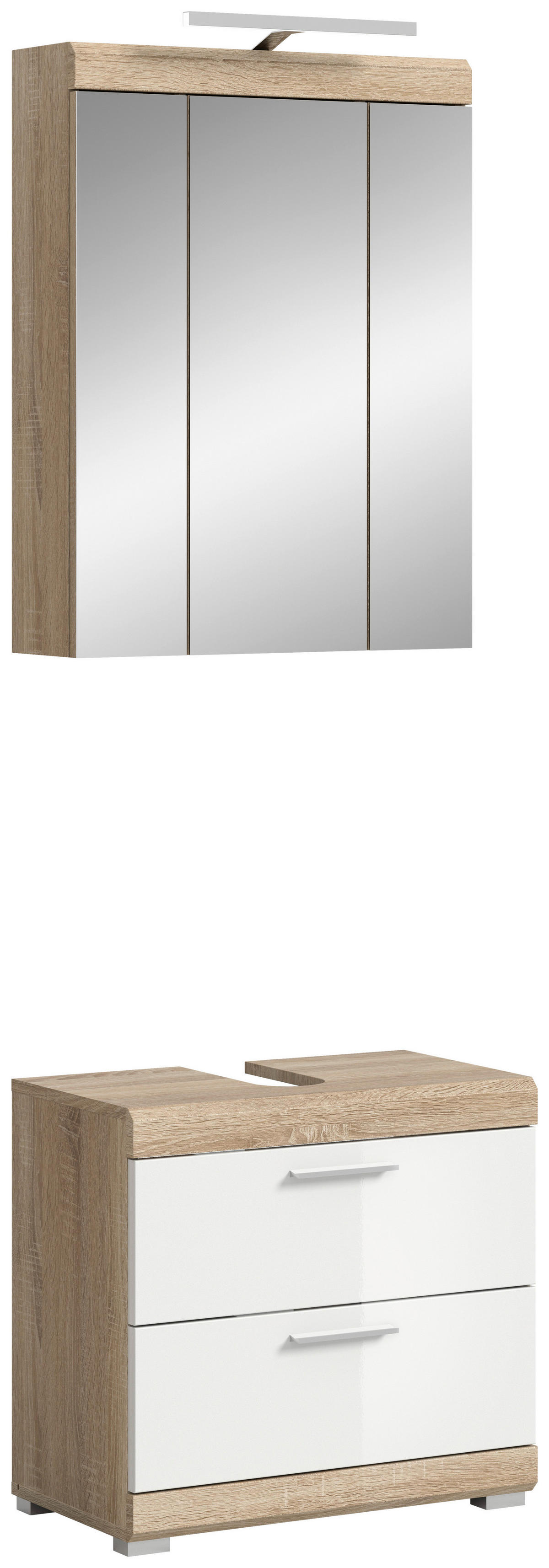 Badezimmer-Set Lambada Eiche Sonoma Nachbildung weiß Hochglanz B/H/T: ca. 60x191x37 cm Lambada - Eiche/weiß (60,00/191,00/37,00cm) - xonox.home