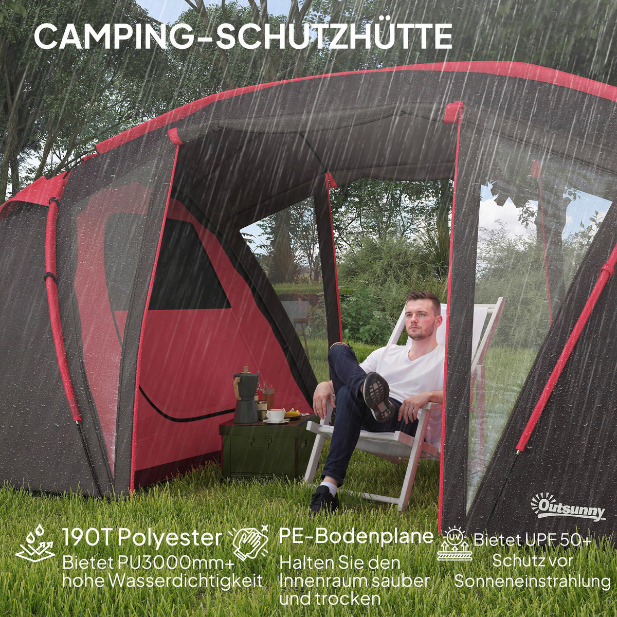 Outsunny Campingzelt grau Kunststoff B/H/L: ca. 235x195x615 cm Campingzelt - grau (615,00/235,00/195,00cm) - Outsunny
