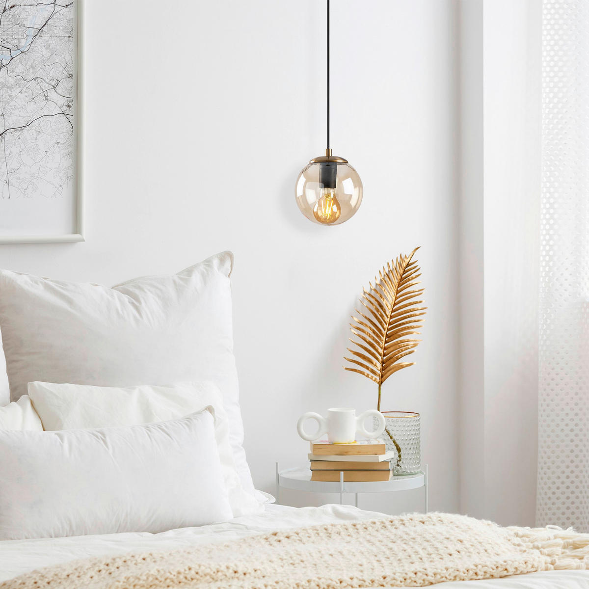 Opviq Pendelleuchte Efe gelb bronze Glas Metall B/H/T/L/D: ca. 15x110x15x15x15 cm E27 1 Brennstellen Efe - gelb/bronze (15,00/15,00/110,00cm) - Opviq