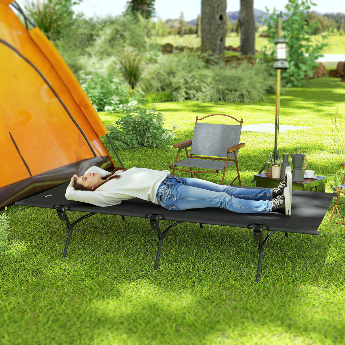 Outsunny Campingbett B/H/L: ca. 100x36x200 cm Campingbett - schwarz (200,00/100,00/36,00cm) - Outsunny
