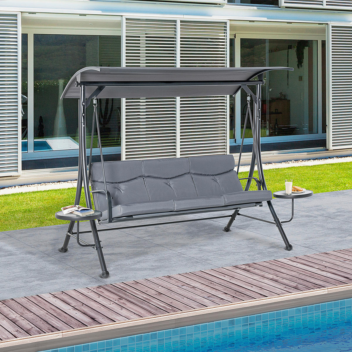 Outsunny Hollywoodschaukel grau Polyester B/H/L: ca. 125x177x271 cm Hollywoodschaukel - grau (271,00/125,00/177,00cm) - Outsunny