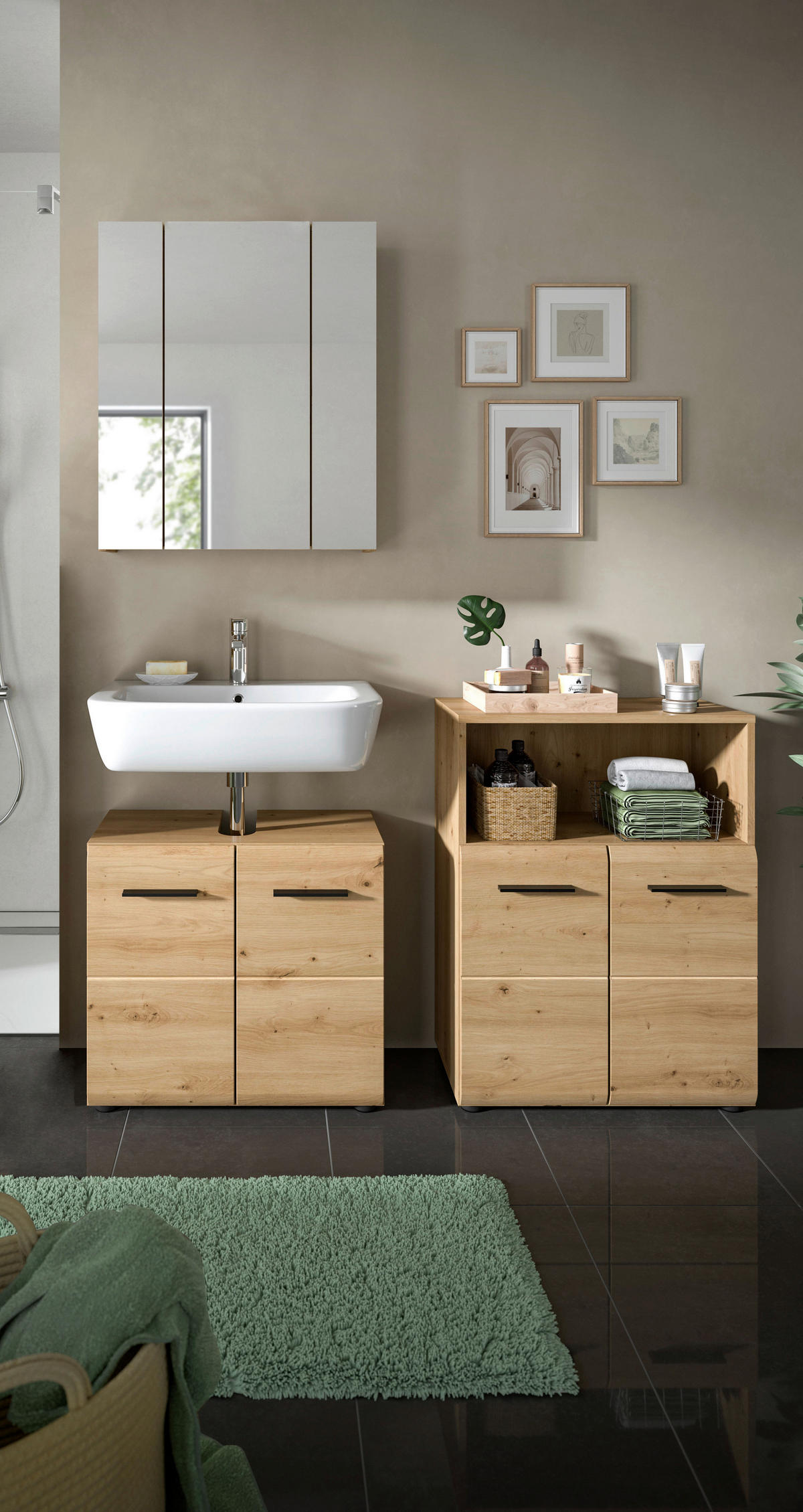 Badezimmer-Set Ice Artisan Oak Nachbildung B/H/T: ca. 135x185x30 cm Ice - (135,00/185,00/30,00cm) - xonox.home